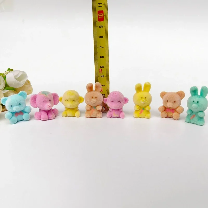 6-100Pcs Original Hot Sale Surprise Pet Flock Shaggy Elephant Rabbit Monkey Bear Figure Collectible Animal Toy Gift for Kid