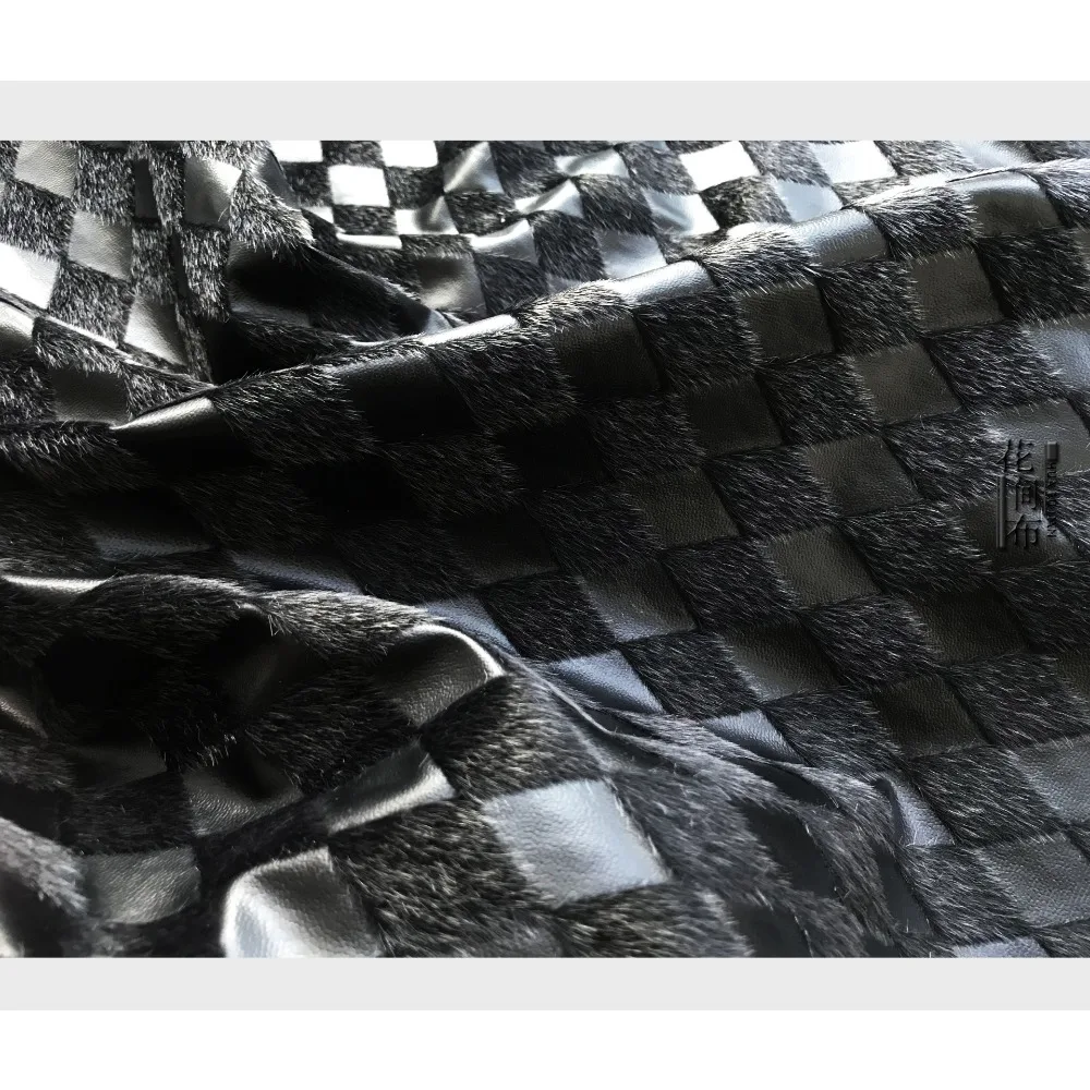 

Leather Black Geometric Rhombus Recreated Texture Creative Jacket Leather Bag DIY Designer Fabric Sewing Material Telas