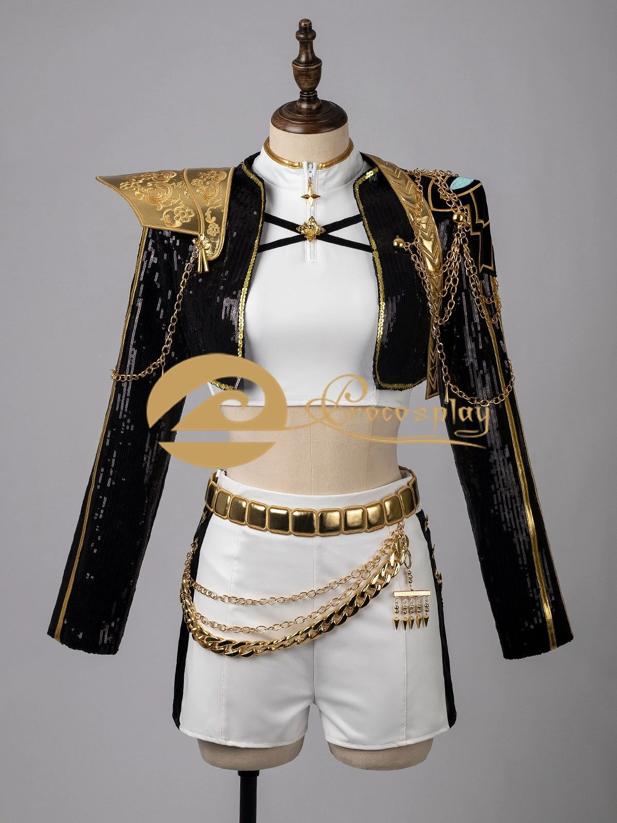 

Rumi Cosplay Costume Women Black Gold Outfit for Halloween Party Role Play