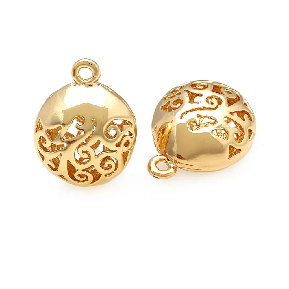 High Quality 18K Gold Color Brass Hollow Oblate Ball Curled Pattern Charms Pendants Diy Jewelry Making Earrings Accessories