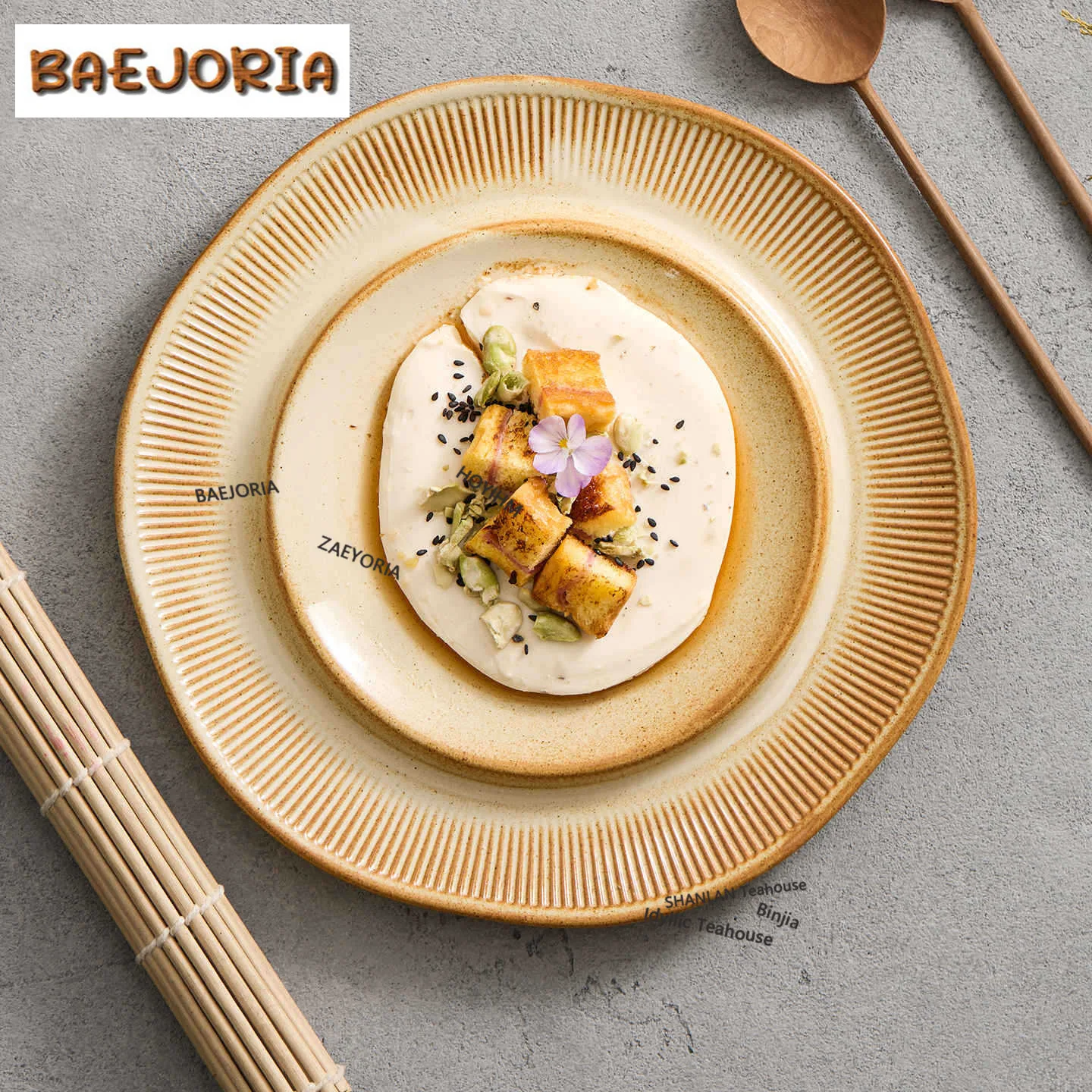 BAEJORIA Kiln Fambe Circular Plate Creative Household Serving Platter Salad Plate High-end Ceramic Commercial Tableware