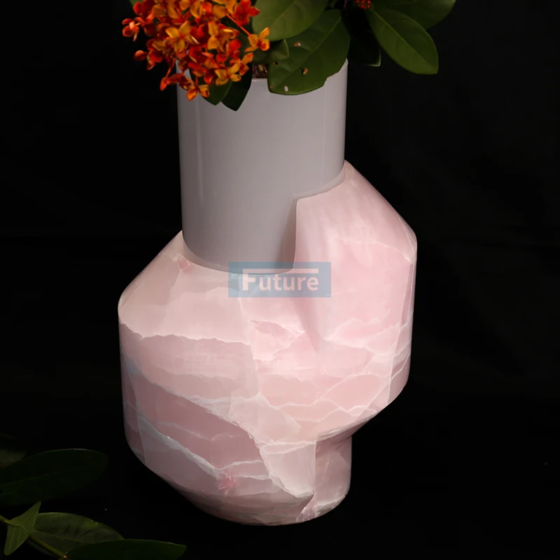Modern Minimalist Pink Natural Marble Vase Home Decoration for Living Room Coffee Table Dining Table Floral