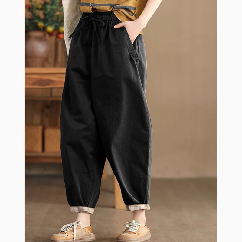 High Waist Casual Pants Women's Summer New Large Size Lazy Loose Feeling Pants Harlan Loose Match Slimming Nine Points Pants