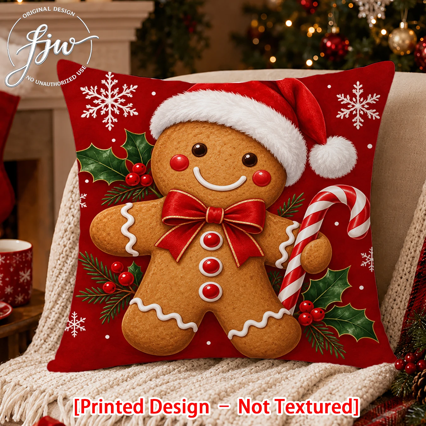 1pc Christmas Throw Pillow Covers, Cute Tree Santa Snowman Gingerbread Man Cushion Cases for Sofa Decor