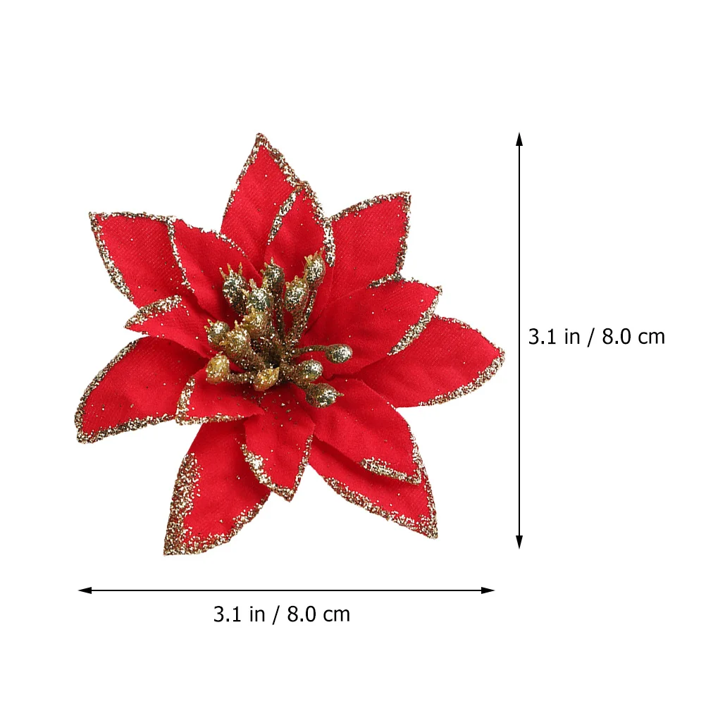 

24Pcs Christmas Silk Flower Decor Glitter Artificial Blooms for Tree Wreath Centerpiece Event Wedding Party Decoration