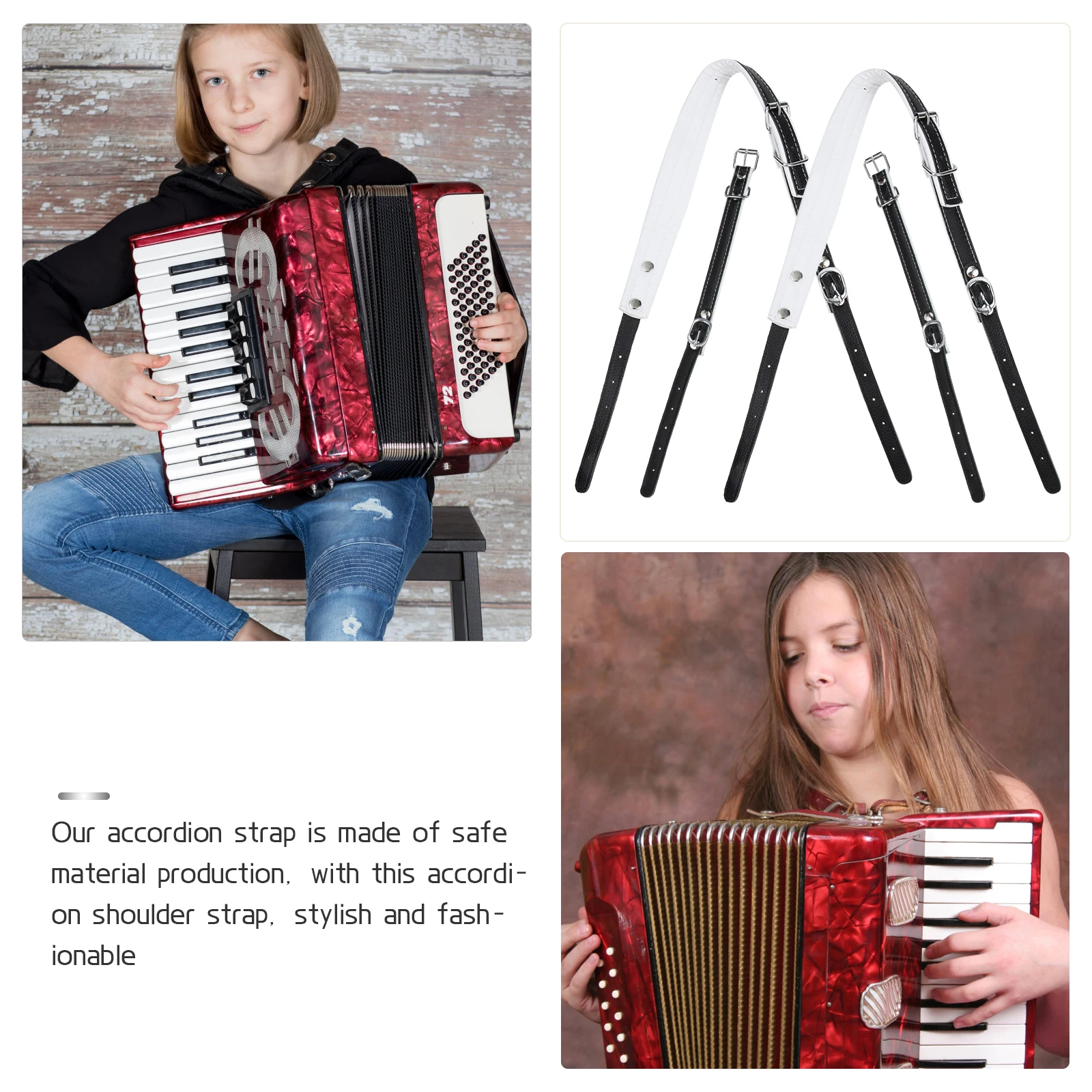 

1 Set Adjustable Accordion Shoulder Strap Durable Pu Universal Replacement Belt For Kids Adults Performance Instrument Lanyard