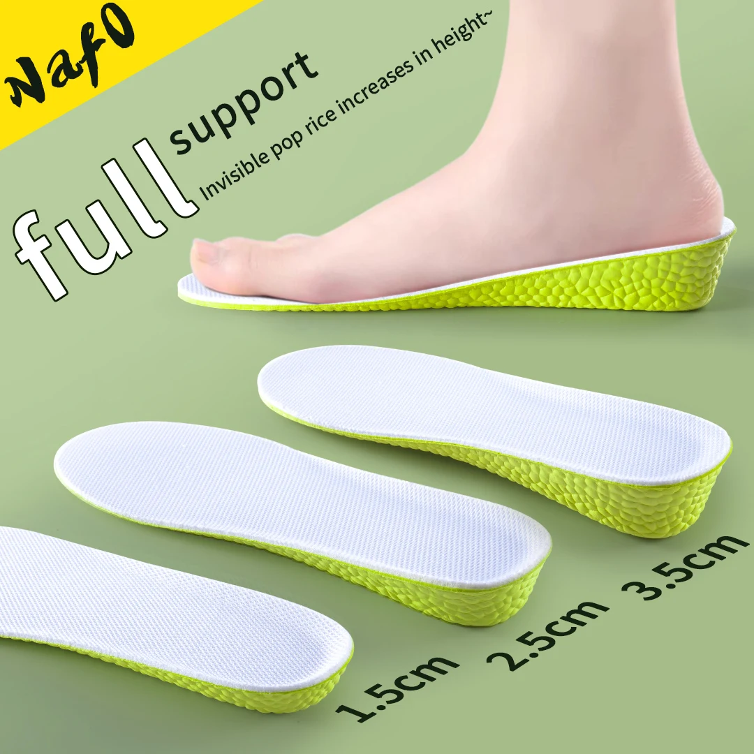 Invisible Height Increase Insoles Green PU Shoes Sole Soft Elasticity Pad Breathable Comfortable for Men Women Feet Care Insoles