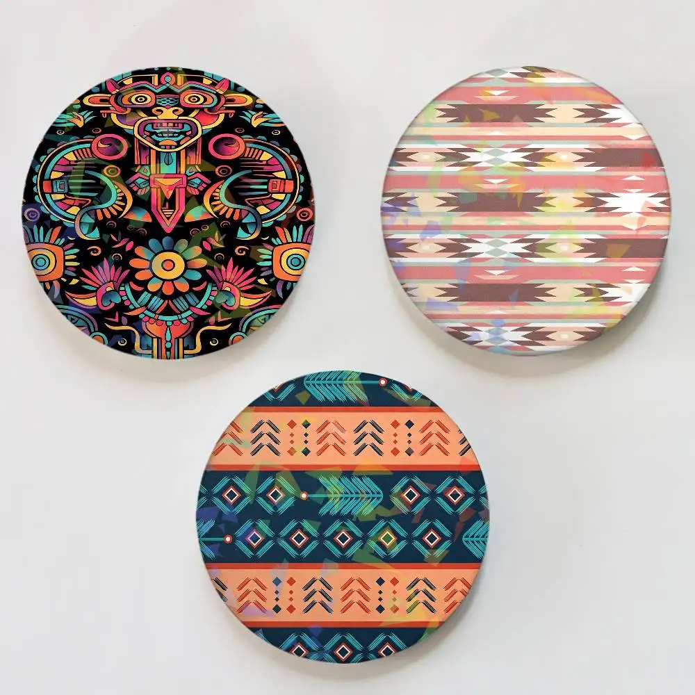 Fashion B-bohemian Aztec Round Badge Lapel Pins for Backpacks Briefcase Laser Brooch Clothes Gifts