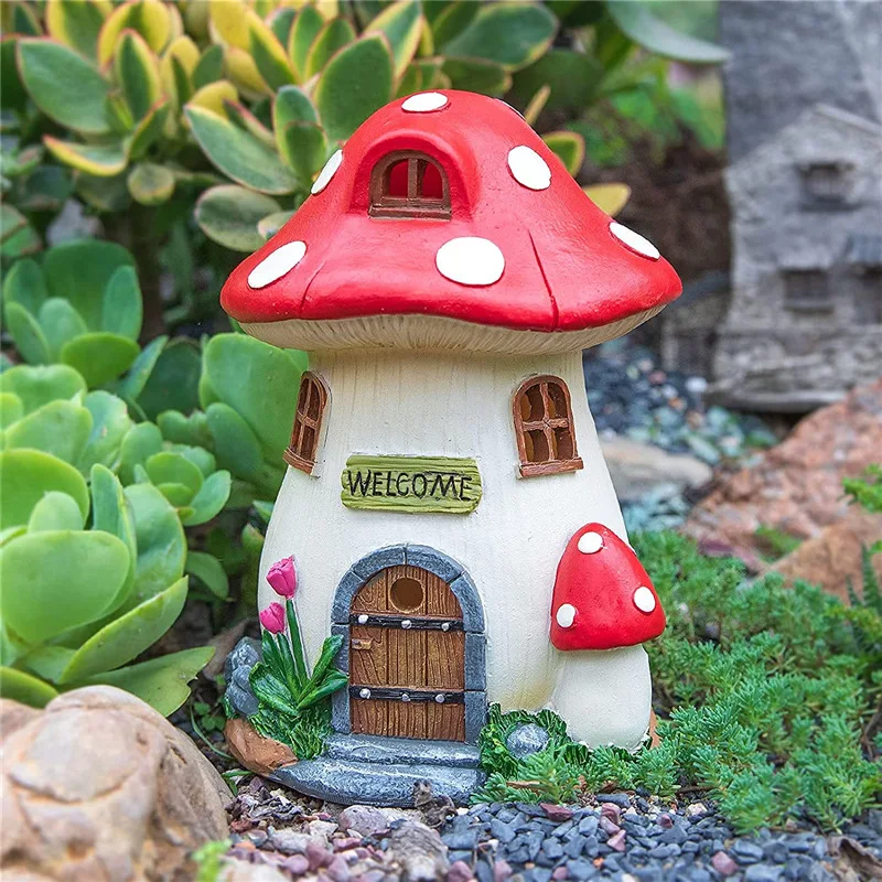 Mushroom House Solar Lamp Ornaments Resin Handicraft Craft Christmas Gifts Garden Decoration Porch TV Cabinet Desktop Ornaments