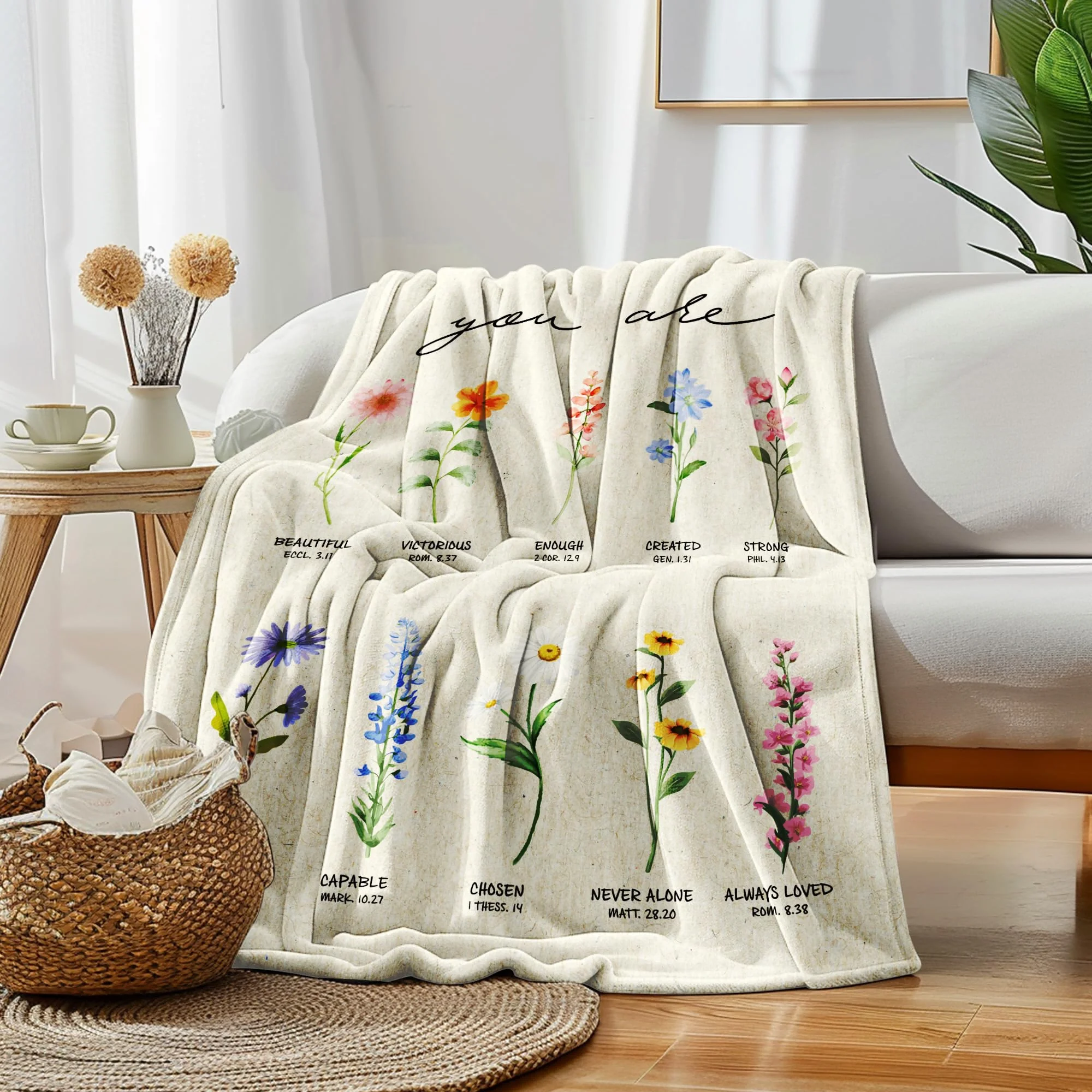 

VIKAMA Floral Pattern Blanket Christian Women's Gift Inspirational Religious Gift Prayer Shawl Home Decor