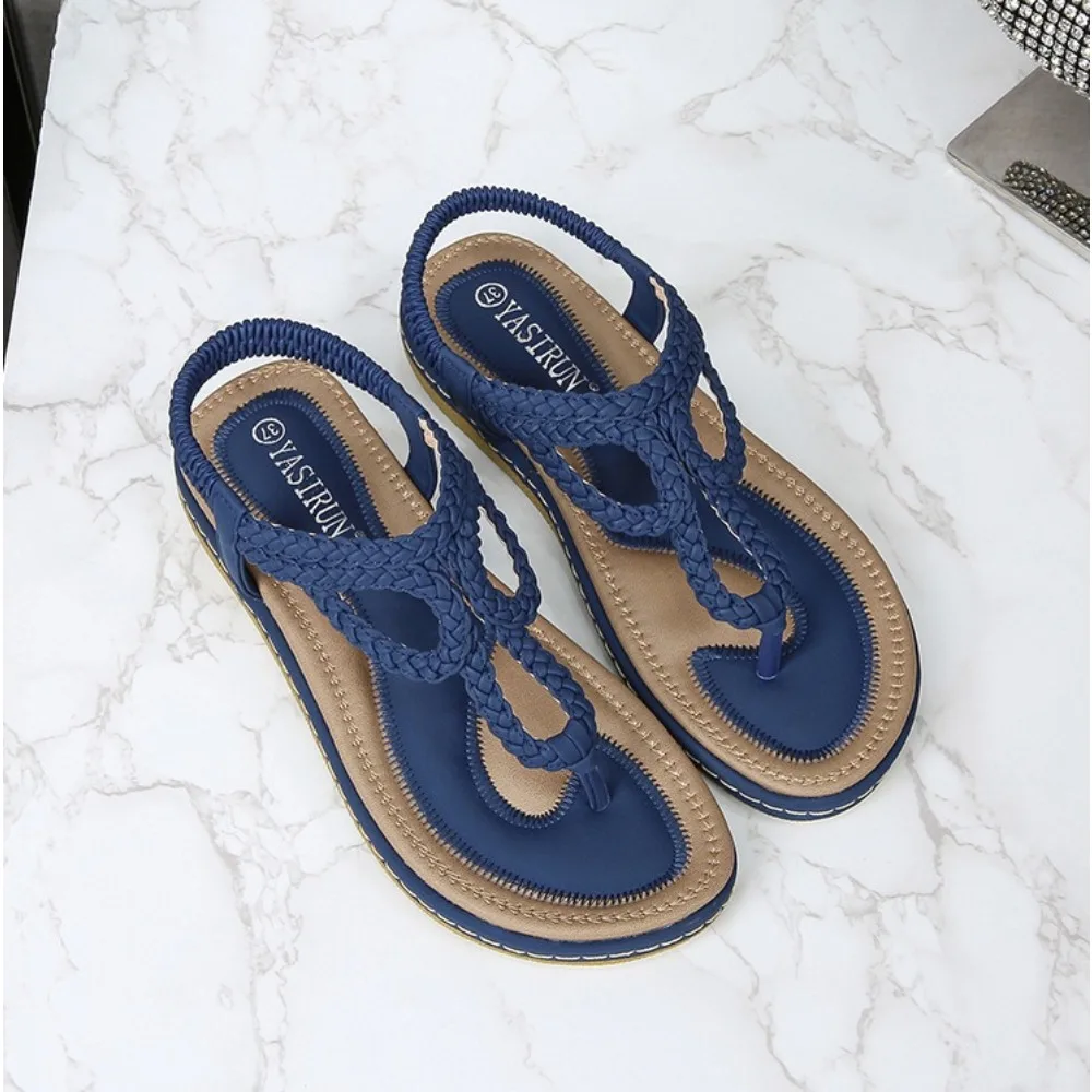 2026 Summer New Product Knitted Sandals for Women Simple Lightweight Casual Style Flat Bottom Large Size Clip Toe Sandals Womens