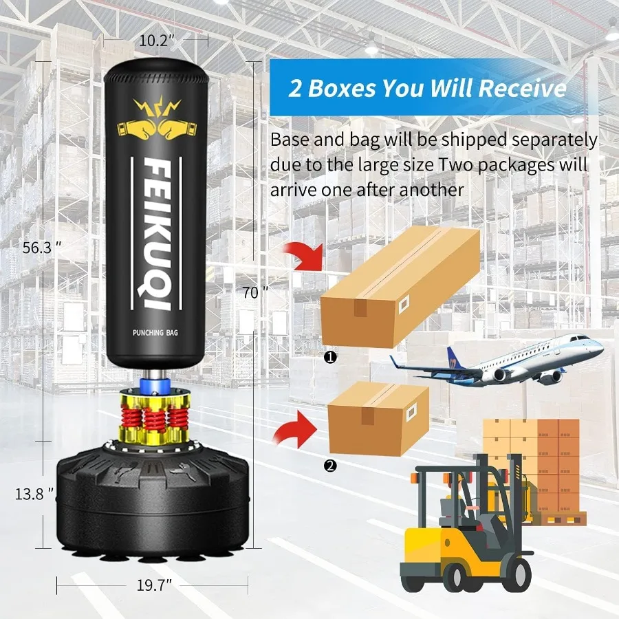 كيس ملاكمة عالي التحمل للبالغين يصل إلى 205 رطل، مثالي لتصميم ممتص الصدمات في المكتب المنزلي وصالة الألعاب الرياضية مع قاعدة كوب الشفط