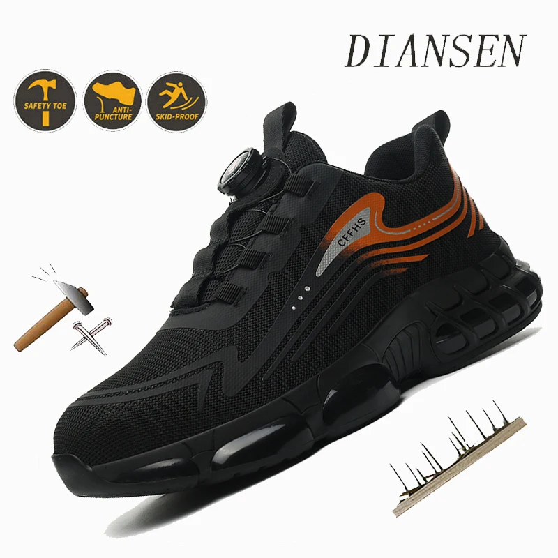 

Рабочие ботинки с поворотной кнопкой, мужские кроссовки со стальным носком, защитная обувь, устойчивые к проколам защитные кроссовки для работы на складе и логистике