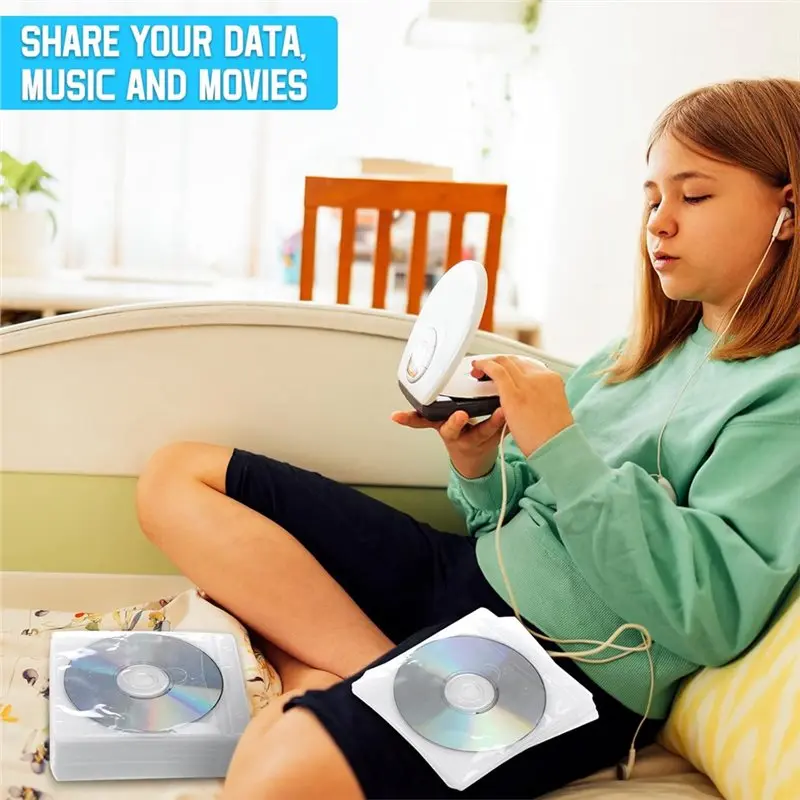 ABZS para fundas de soporte de disco en blanco, 200 Uds., fundas para Cd, sobres para DVD, recarga de plástico de doble cara para protección para almacenamiento de carpetas