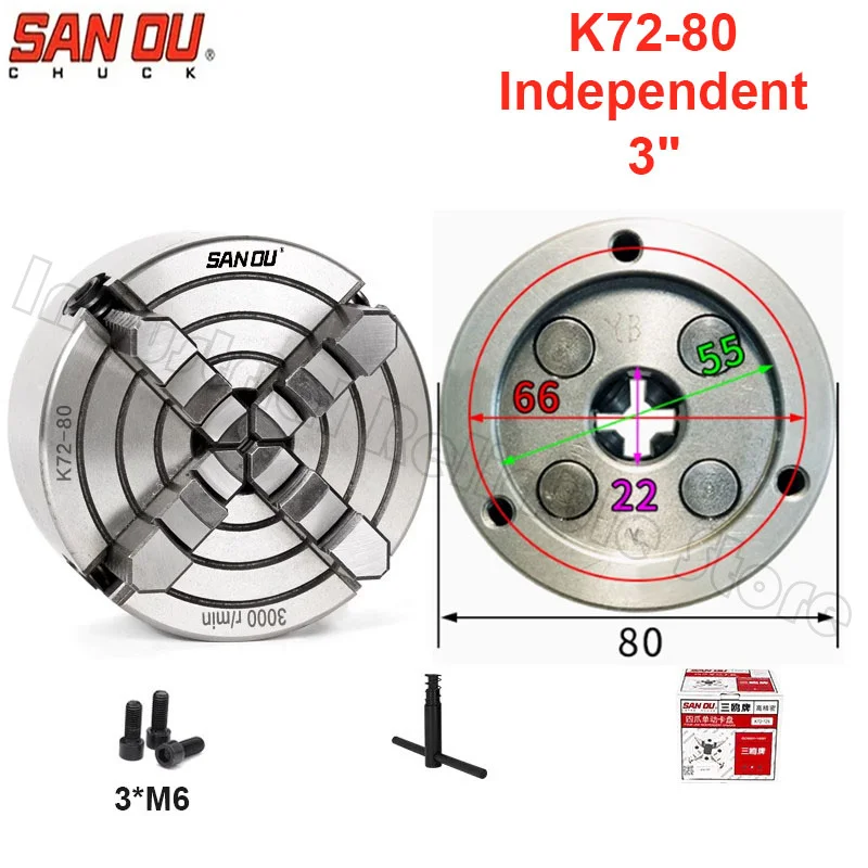 sanou-k72-80-mandrin-de-tour-a-4-machoires-80mm-3-a-machoire-independante-et-reversible-mandrin-de-tour-a-metaux-machine-outil-de-tournage-et-vis-3-pieces-pour-cnc