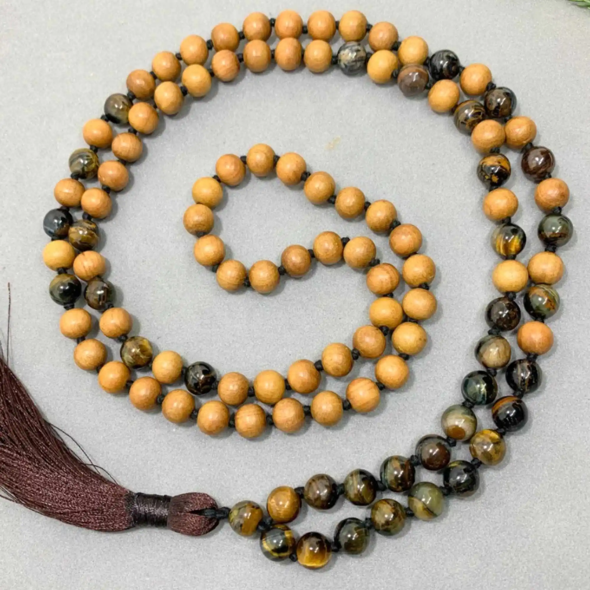 

8mm Natural knot tiger iron wooden gemstone beads necklace Meditation Jewelry Day Blessing Lucky Healing Prayer Wrist Men