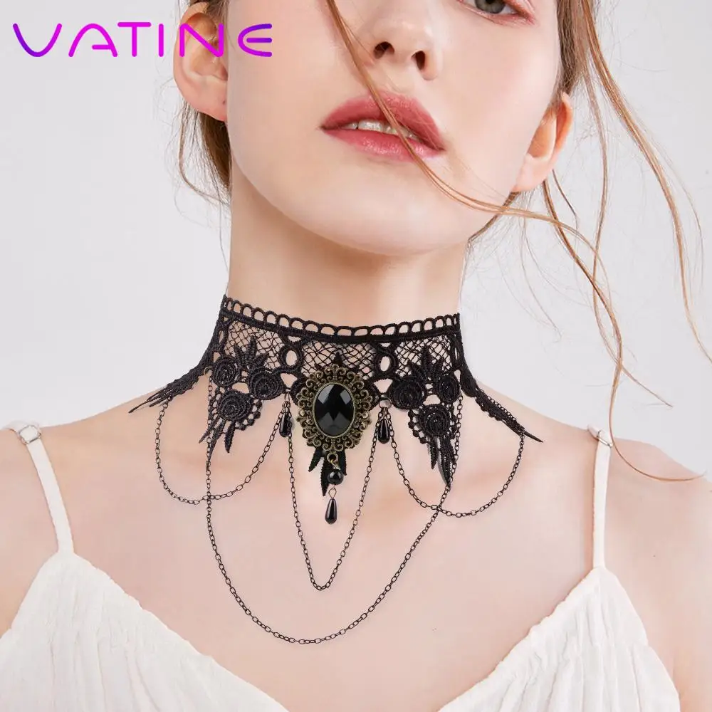 Adult Game Sexy Necklace Fetsih Necklace Cosplay Collar Bound Slave Restraints Rhinestone Sex Toys For Couple