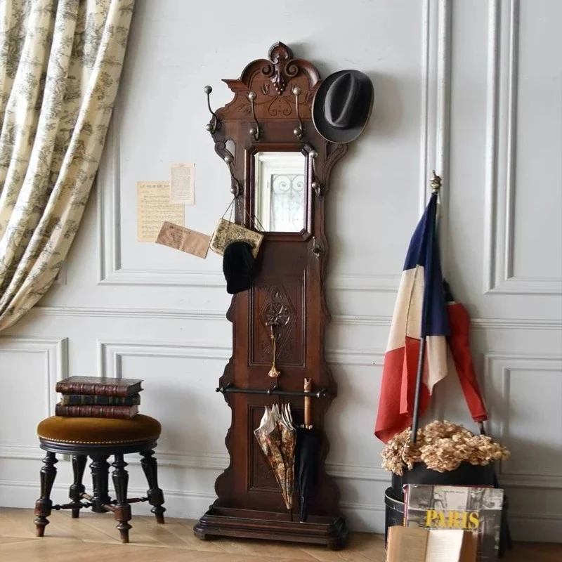 09French retro solid wood hanger Western antique medium antique coat rack log