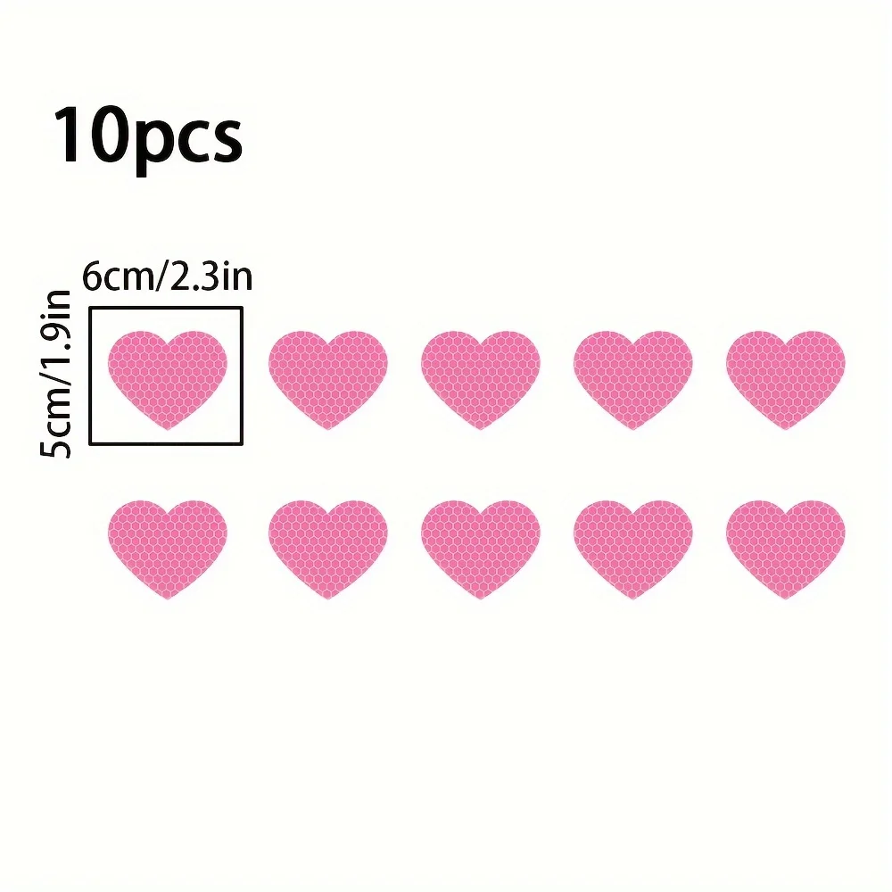 10PCS Heart Shape Reflective Car Stickers Waterproof for Auto Trunk Body Vehicle Night Warning Durable Vinyl Decals Decoration