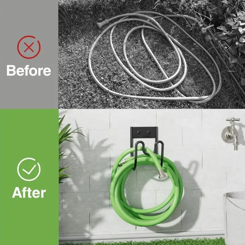 Wall Mounted Garden Hose Holder Sprayed Iron Water Pipe Storage Rack Heavy Duty Rustproof For Backyard Lawn Irrigation Organize