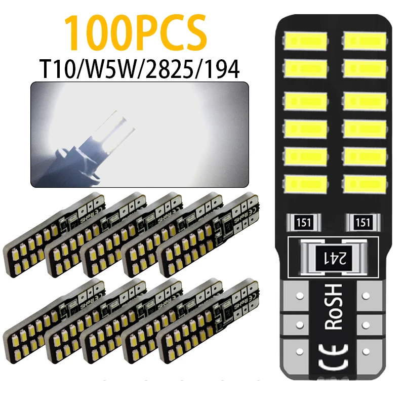 

100 шт., автомобильные лампы T10 W5W 194 168 191 24smd