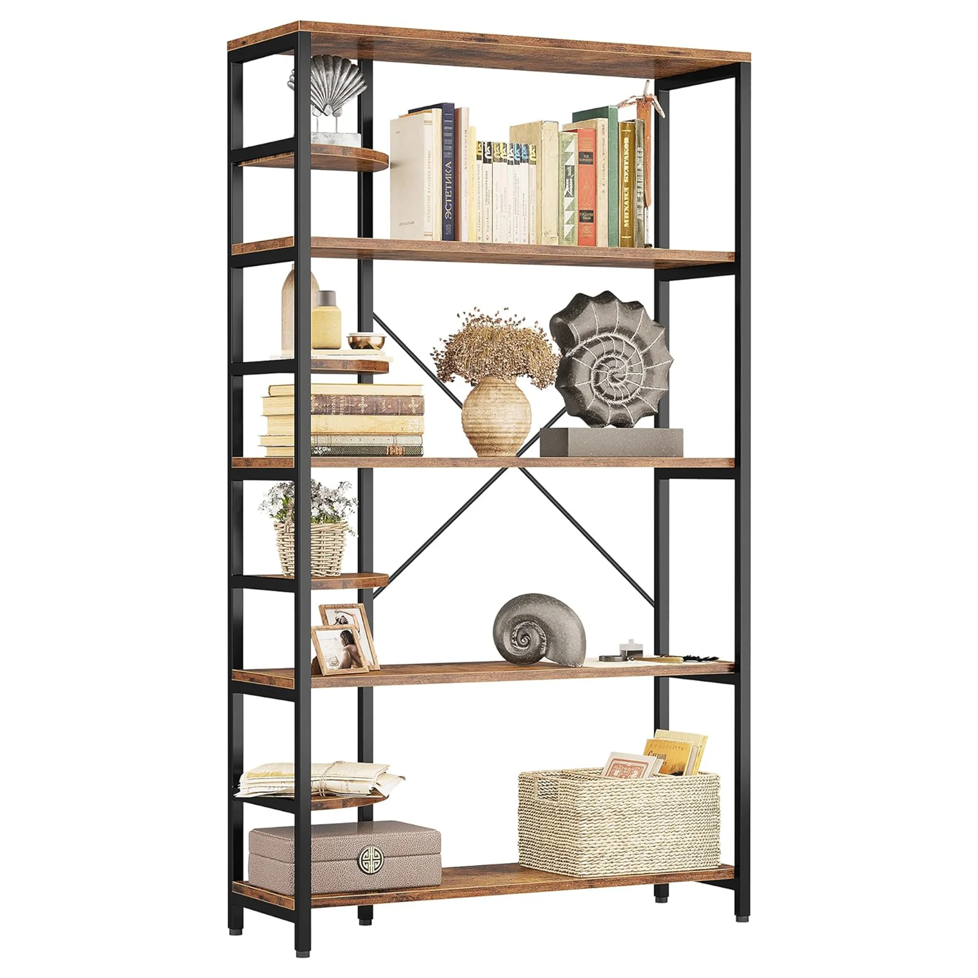 IRONCK Industrial Bookcases and Bookshelves Corner Shelf 8 Tiers Rustic Storage Rack Plant Stand Corner Ladder Shelf for Living