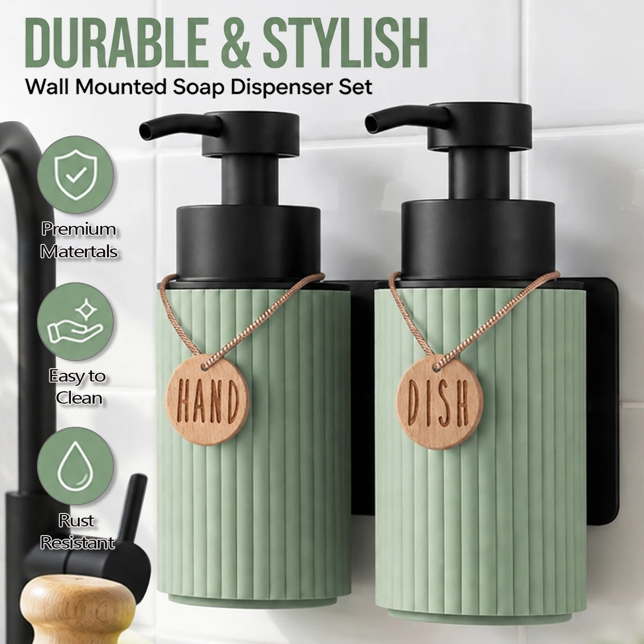 Wall‑Mounted Kitchen Sink Dish Soap Dispenser Set, 2Pcs/set Refillable Dish and Hand Soap Pump Bottles for Home Essentials