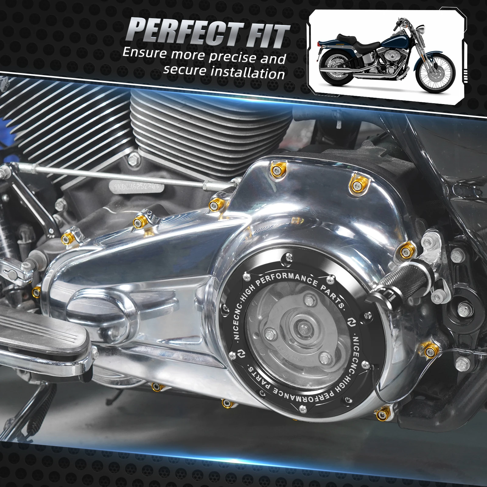For 2007-2017 Harley Dyna Street Bob FXDB Fat Boy Primary Cover Bolt Decorative Rings for Low Rider 2014-17 Softail Slim 2012-17 image 2