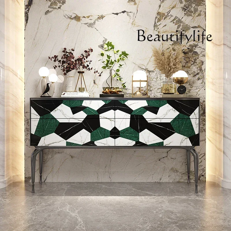 UP Italian light luxury chest natural parquet marble storage living room against the wall bedroom decoration storage drawer cabi