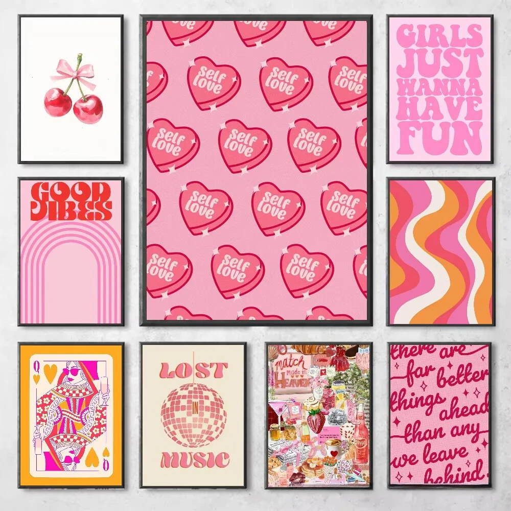 Pink Love Heart and Playing Cards Preparatory Student Canvas Print Poster Bauhaus Wall Art Poster Coffee House Bar Home Decor