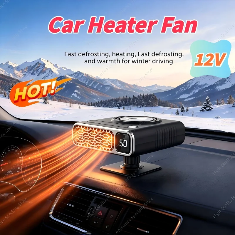 12V Portable Car Heater Smart Digital Screen 360 Rotatable Fast Heating Auto Windshield Defroster Demister Vehicle Warmer