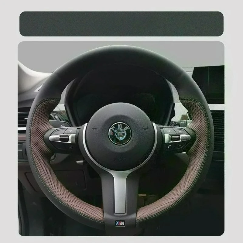 

Hand-stitched renovate non-slip wear-resistant black brown leather steering wheel cover For BMW F20 F21 F22 F23 F30 F35 F31