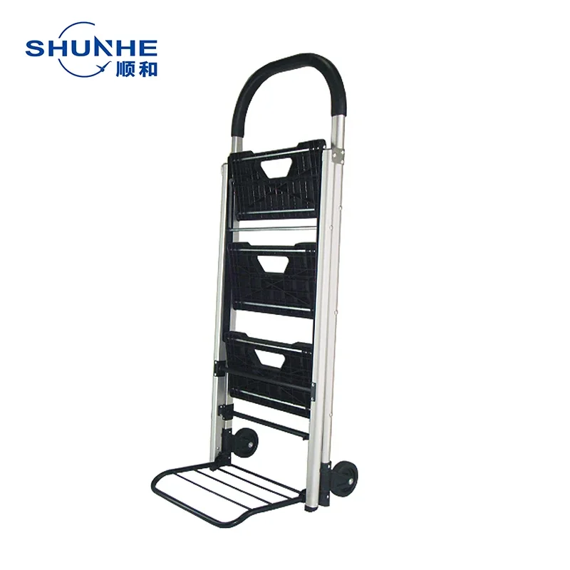 Manufacturer Aluminum Double Wheel Construction Foldable Cargo Ladder Carts