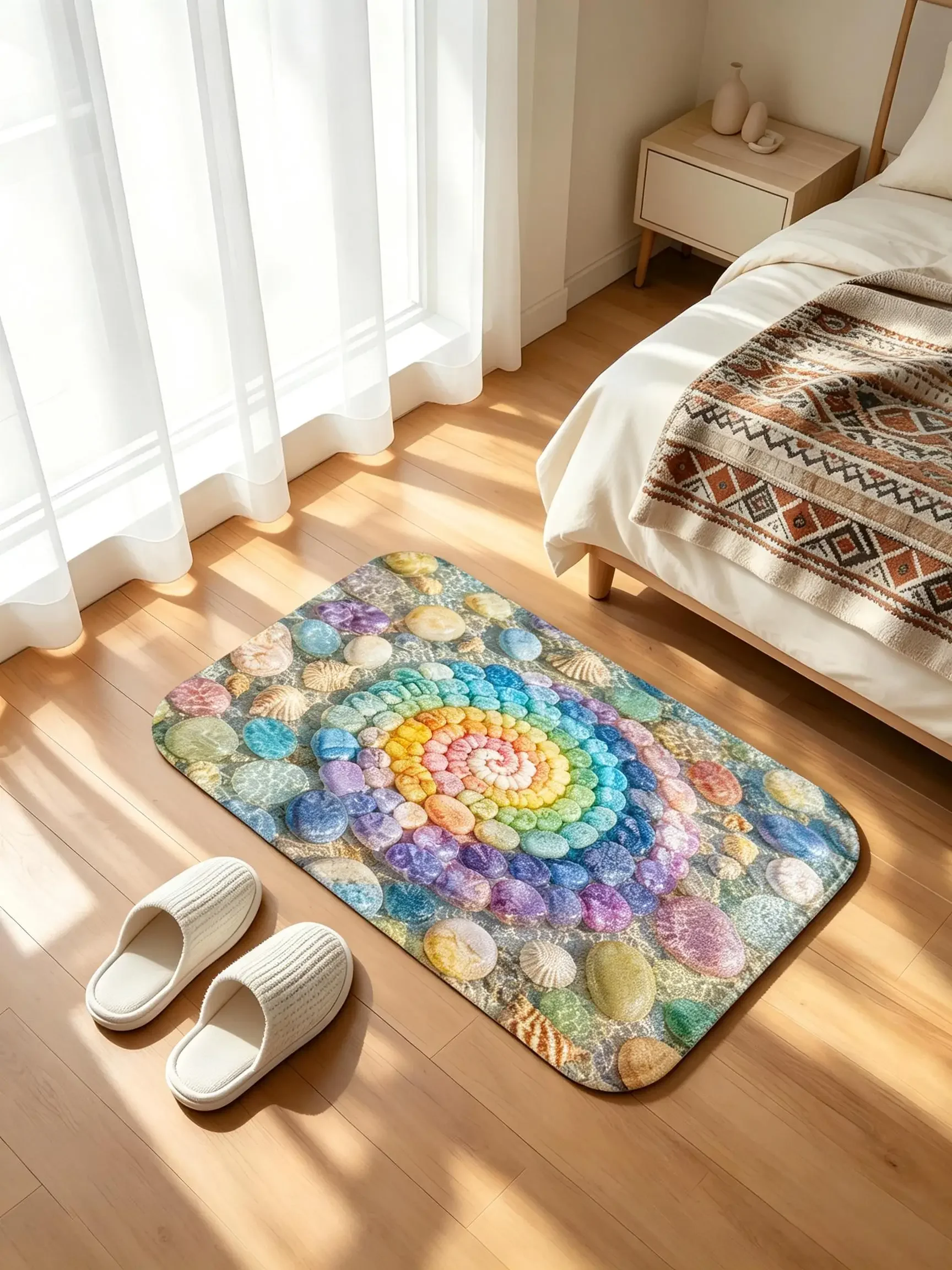 Bathroom use absorbent quick drying floor carpet home decoration flannel anti slip shower carpet pebble theme