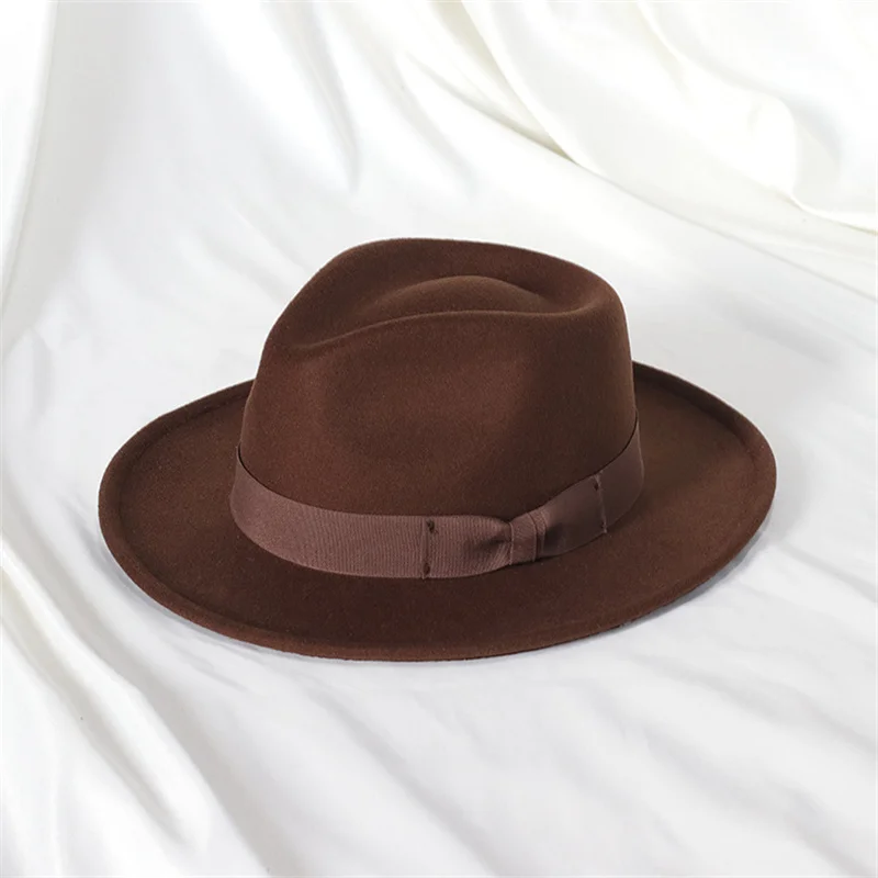 Sombrero fedora hat bow heart hat felt hat small upturned brim men\'s top hat vintage jazz hat gorras para hombres