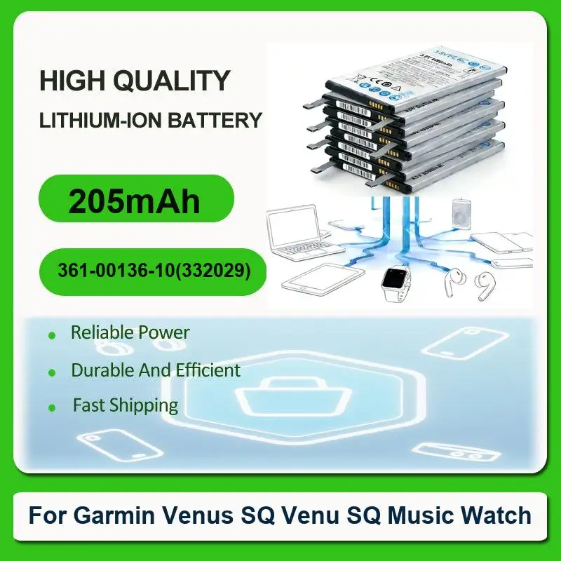 Replacement Watch Battery For Garmin Venus SQ Venu SQ Music Watch 361-00136-10(332029) 205mAh