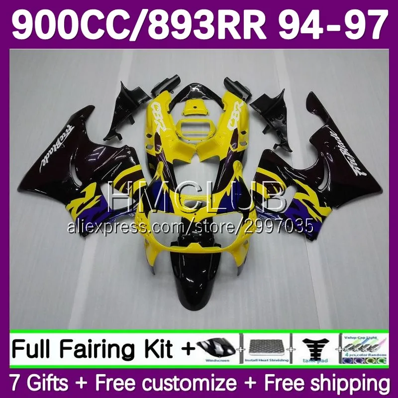 Yellow stock Fairing For HONDA CBR 893 893RR CBR893 CBR900 RR 94 95 96 97 15No.6 CBR900RR CBR893RR 1994 1995 1996 1997 Body Kit