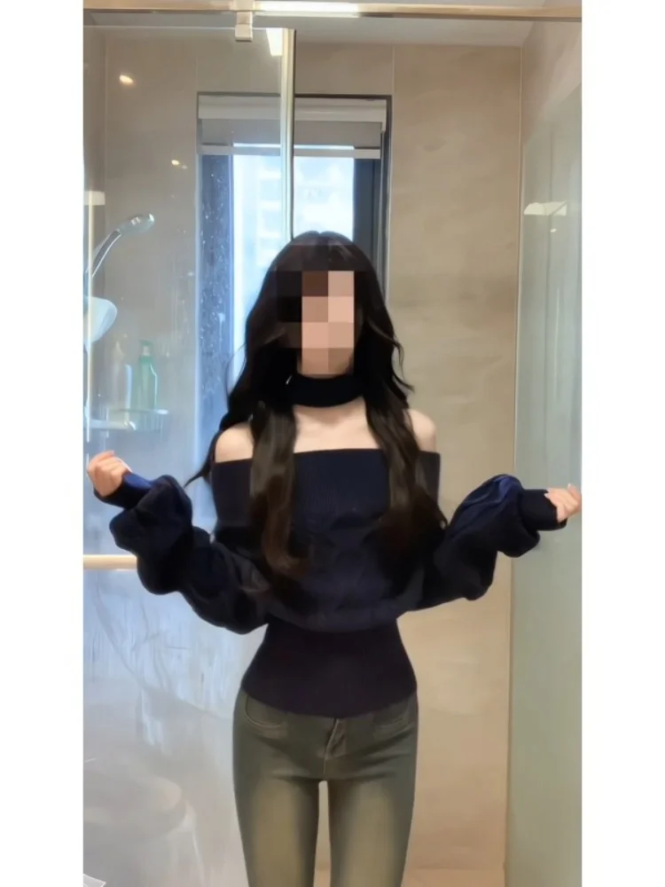 

Корейский модный женский вязаный свитер на одно плечо с длинным рукавом: трендовый, теплый и комфортный для зимы