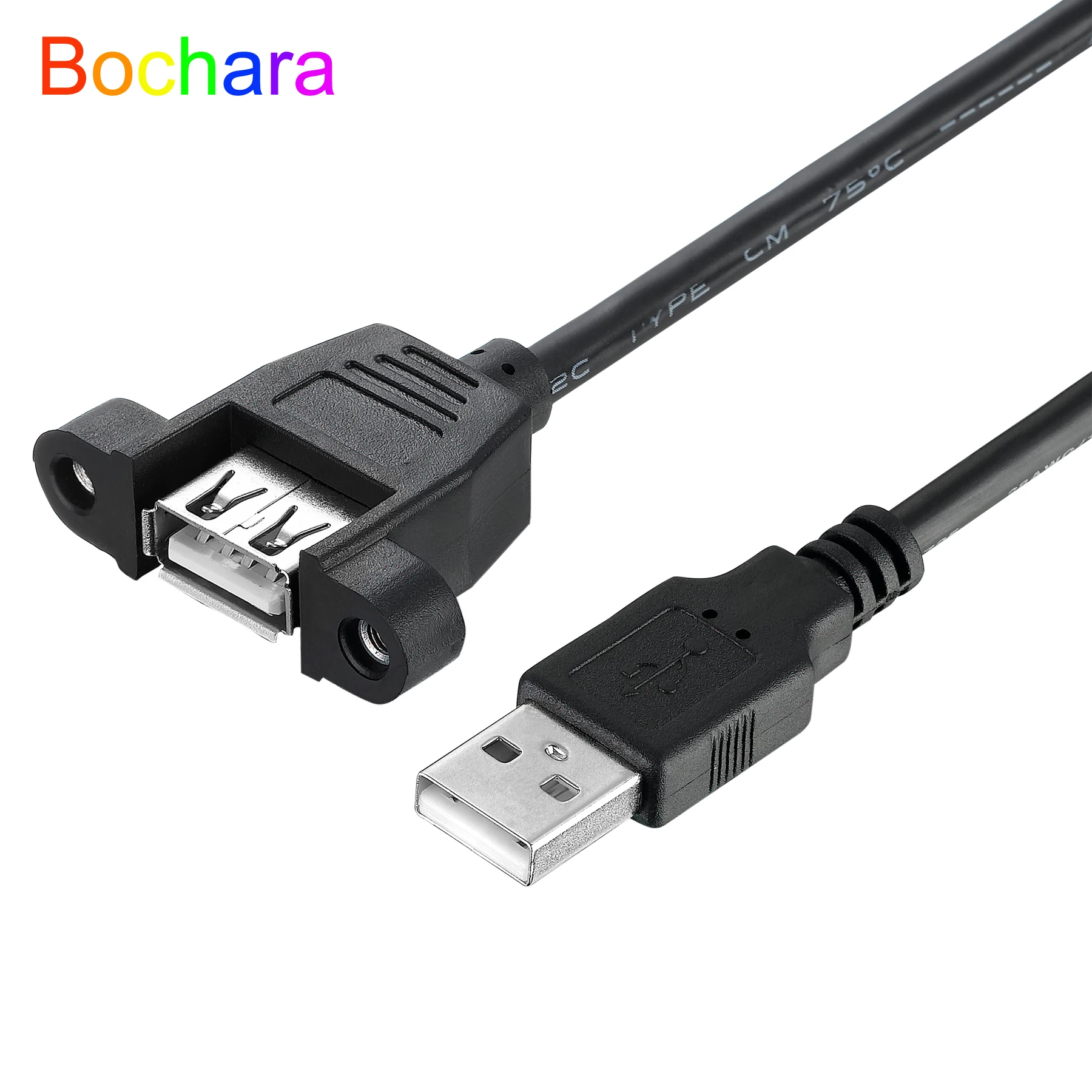 Bochara USB 2.0 Extension Cable Male to Female With Screw Panel Mount Foil+Braided Shielded 30cm 50cm 1m 2m 3m 5m