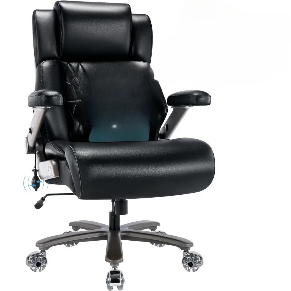 Big and Tall 500lbs Office Chair - Adjustable Lumbar Support 3D Flip Arms Heavy Duty Base&Wheels, Executive Computer Desk Chair