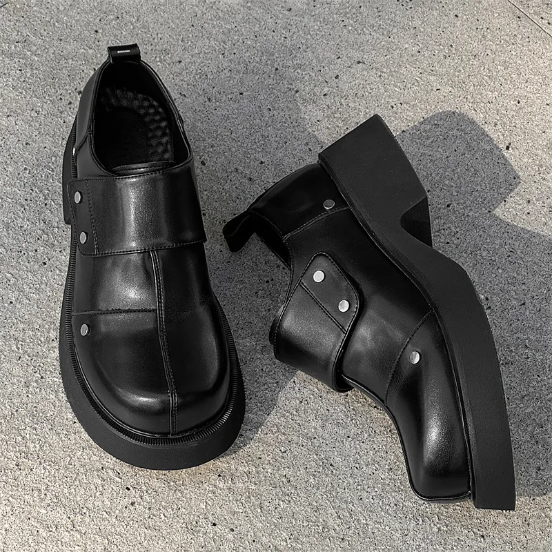 

Men's Platform Derby Shoes Black Men Business Casual Leather Shoes Retro fad Designer big head Patent Leather Men Zapatos Hombre
