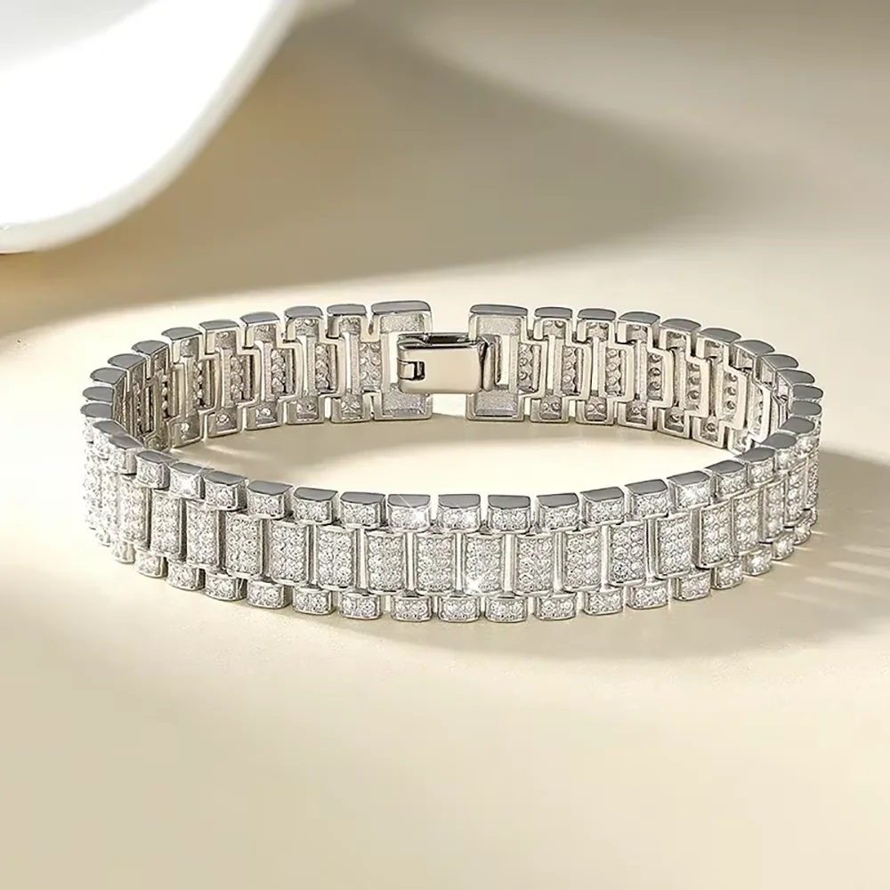IGOTOS 1.2mm Moissanite Watch Chain Bracelet 925 Sterling Silver Certified Women Men Full Diamond Bangle Fine Jewelry