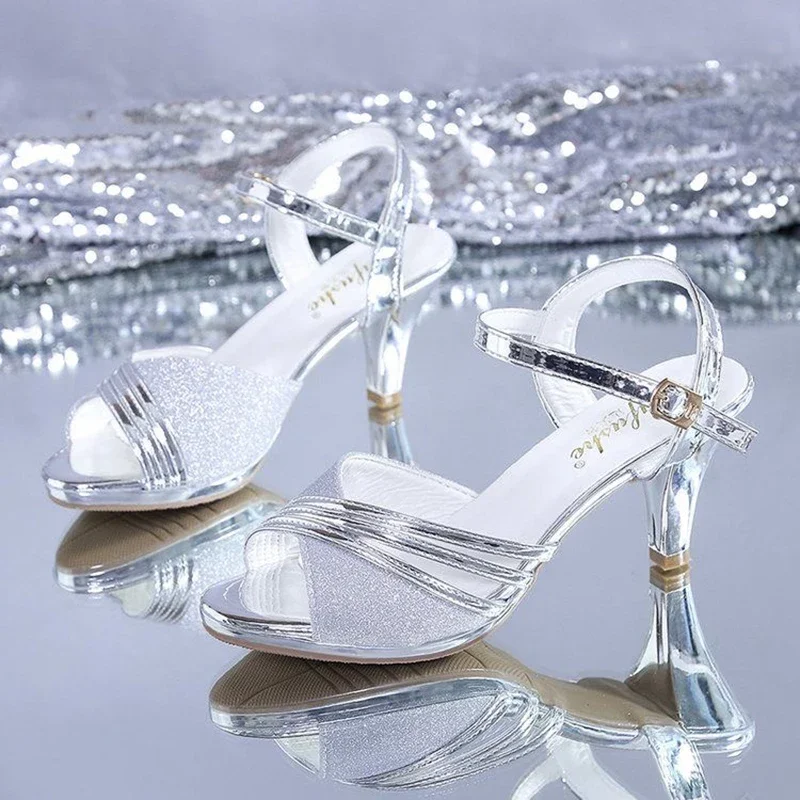 Peep Toe High Heeled Women Sandals Fashion Ladies Summer Shoes Brand Spike Heels 6cm Gold Silver