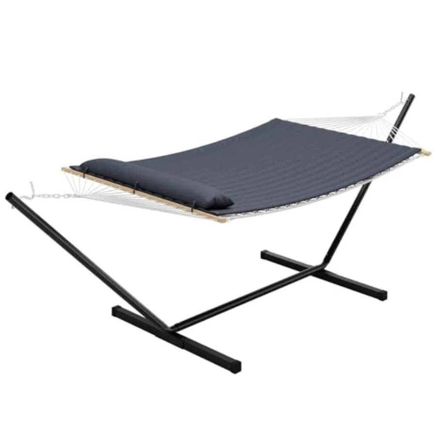 Hammock with Stand for Outside 2-Person Outdoor Portable Hammock 475lb Capacity + Breathable Cotton Rope Quilted Pad for Outsid