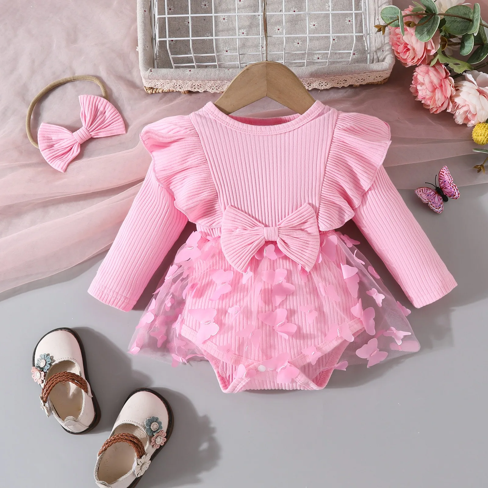 Newborn Romper Girls Dress Baby Bodysuit Sleeveless Long Sleeve Lace Floral Embroidery Skirt Toddler Jumpsuit Summer 0-1Y