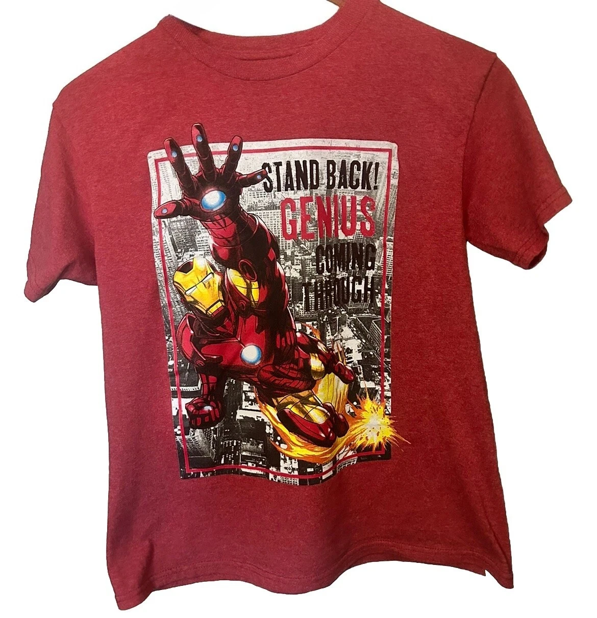 تي شيرت Marvel Genuine New Iron Man Marvel Red Genius Superhero Comic Print للرجال والنساء بأكمام قصيرة فضفاض غير رسمي