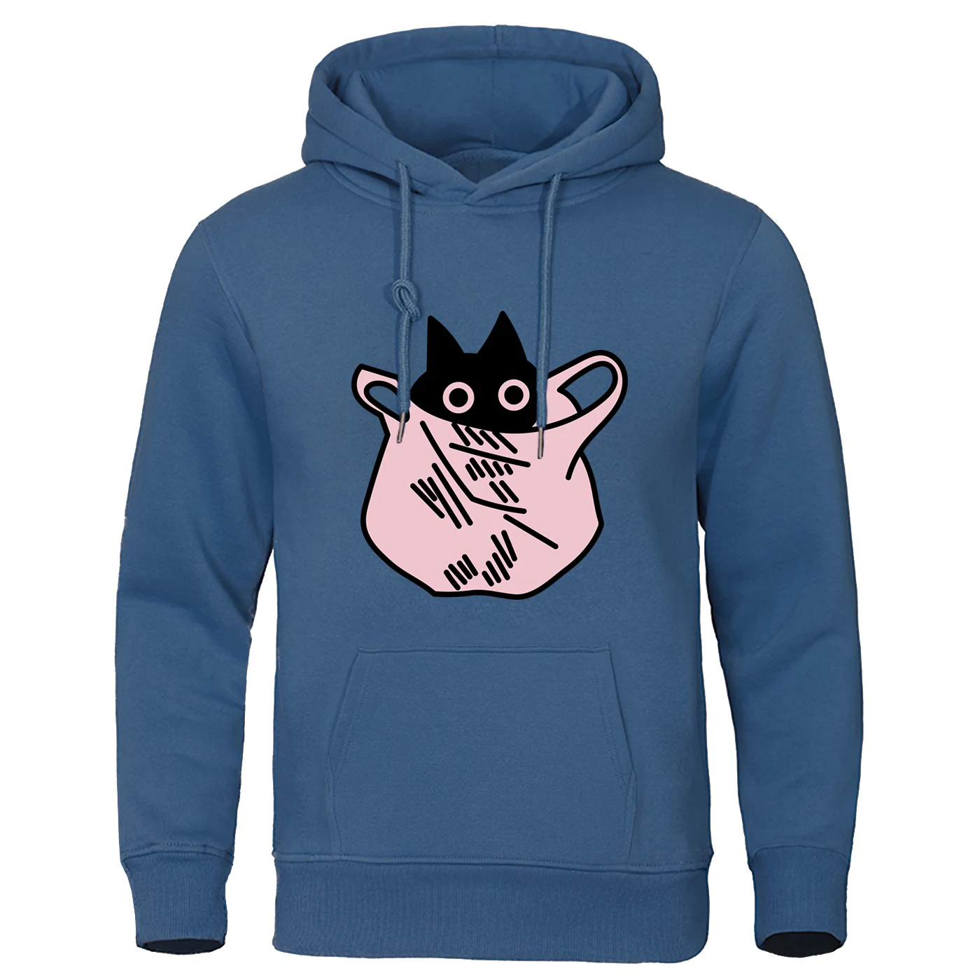 The Cat Is In The Bag Men Hoodie Warm Fleece Spring Autumn Man Hoody Cartoon Fur-liner Man Hoodies Casual Clothing