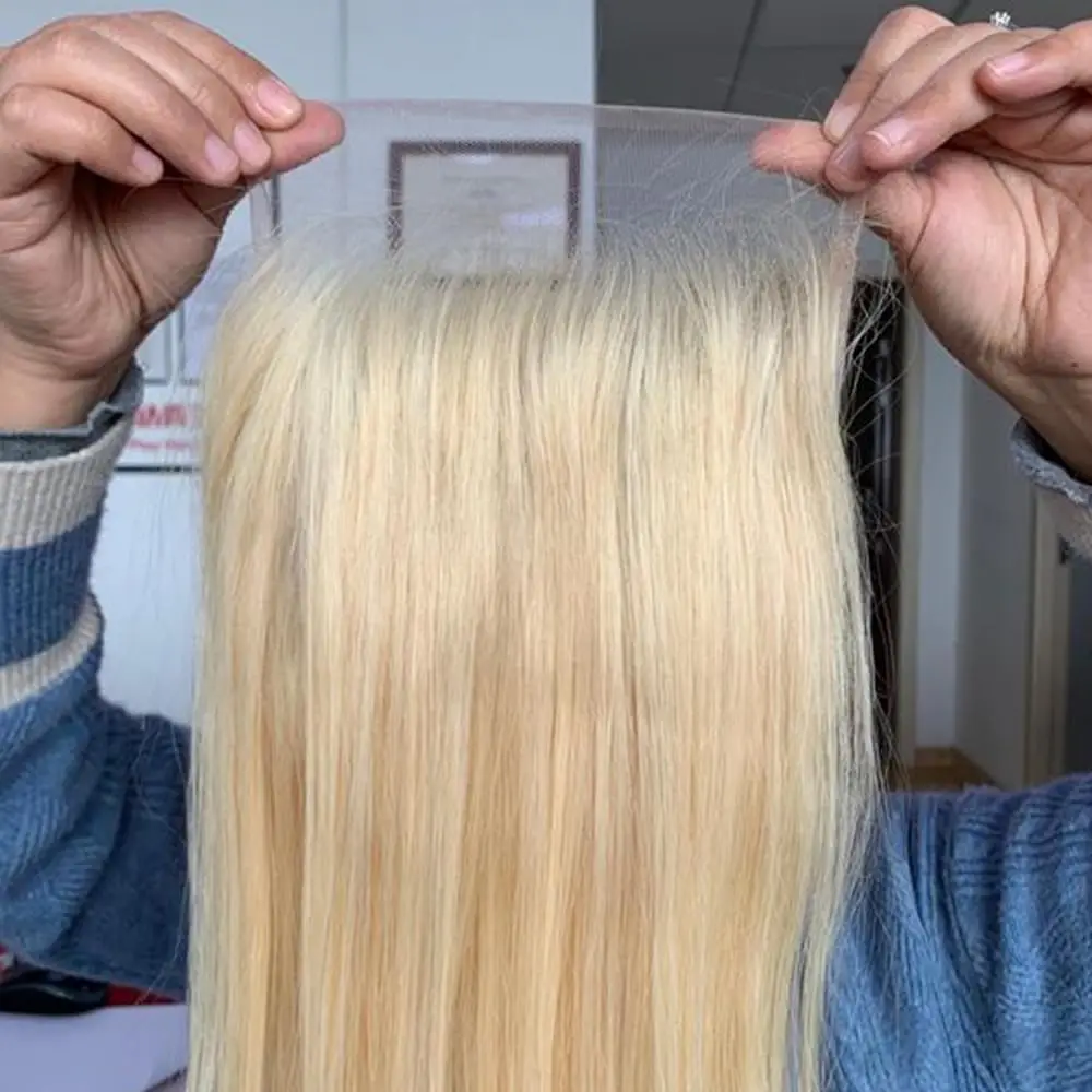 12-22 Inch Straight 613 Blonde 5x5 Transparent Lace Closure 100% Brazilian Virgin Hair Pre-Plucked 150% Full End