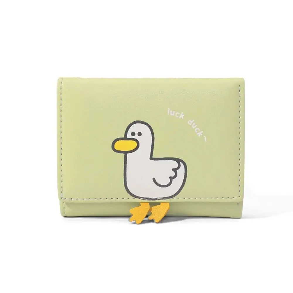 Casual PU Leather Kawaii Women Wallet Luck Duck Hasp Short Fold Wallets Creative Cartoon Trifold Coin Purse Female