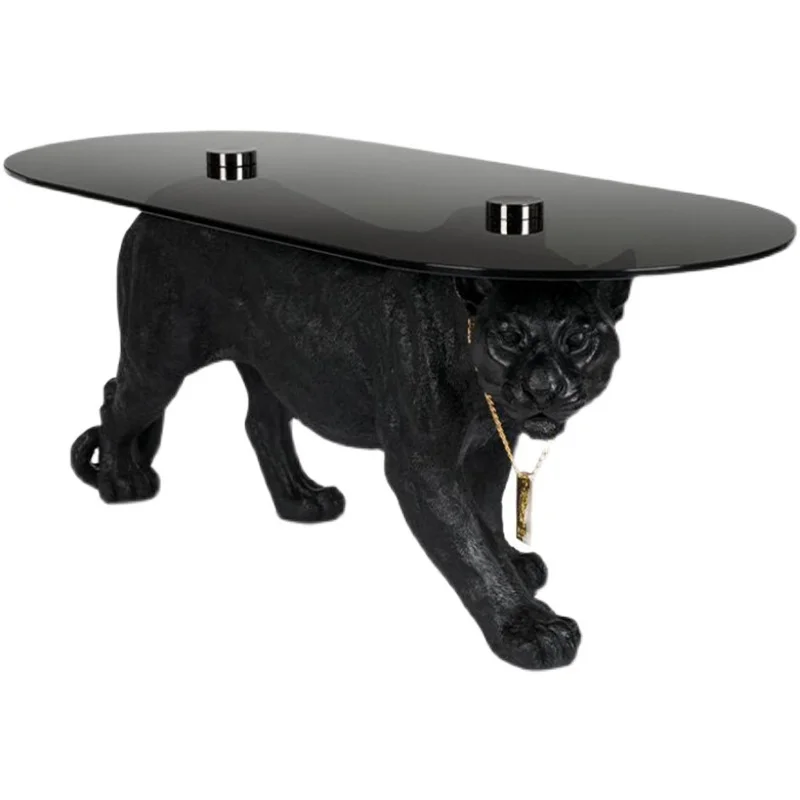 Coffee Table Leopard Tempered Glass Table Animal Figurines Living Room Decorative Furniture Panthera Pardus Sculpture Modern Art view 5